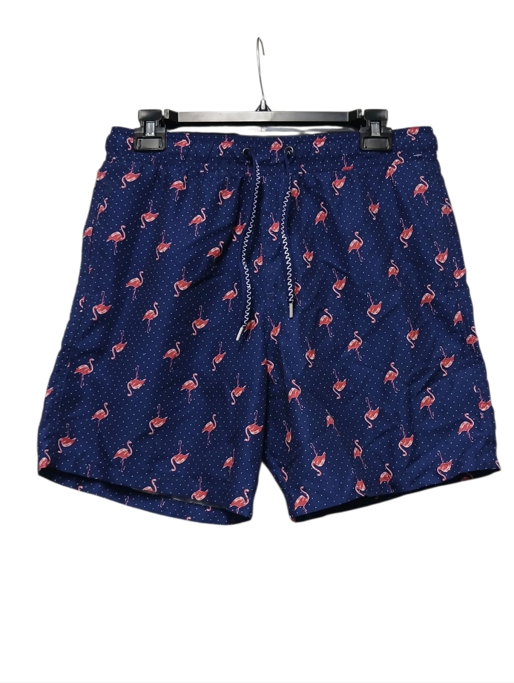 Surf Society Men's Swimwear Flamingo Print Drawstring Shorts Navy-Size Medium